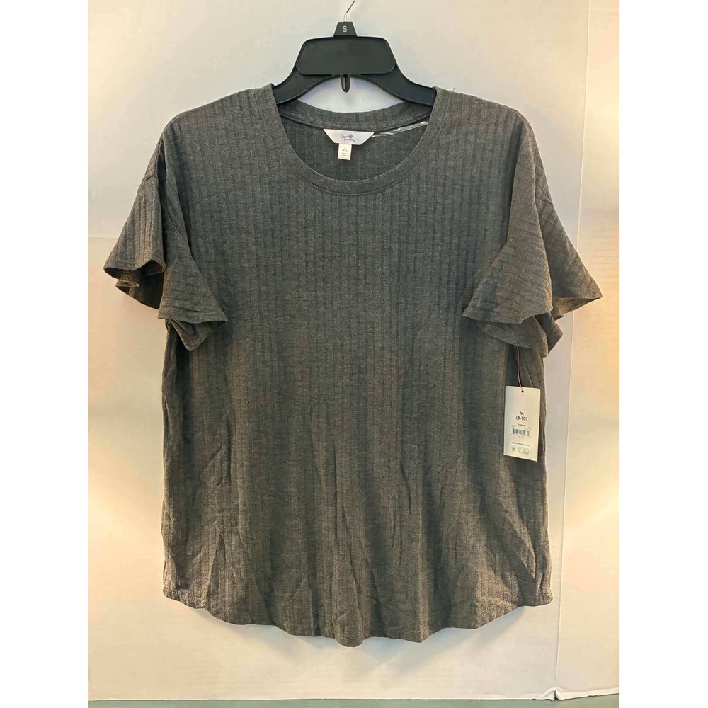 Secret Treasures Womens Grey Ribbed Flutter Sleeve Pajama Top Size M 8-10 NWT